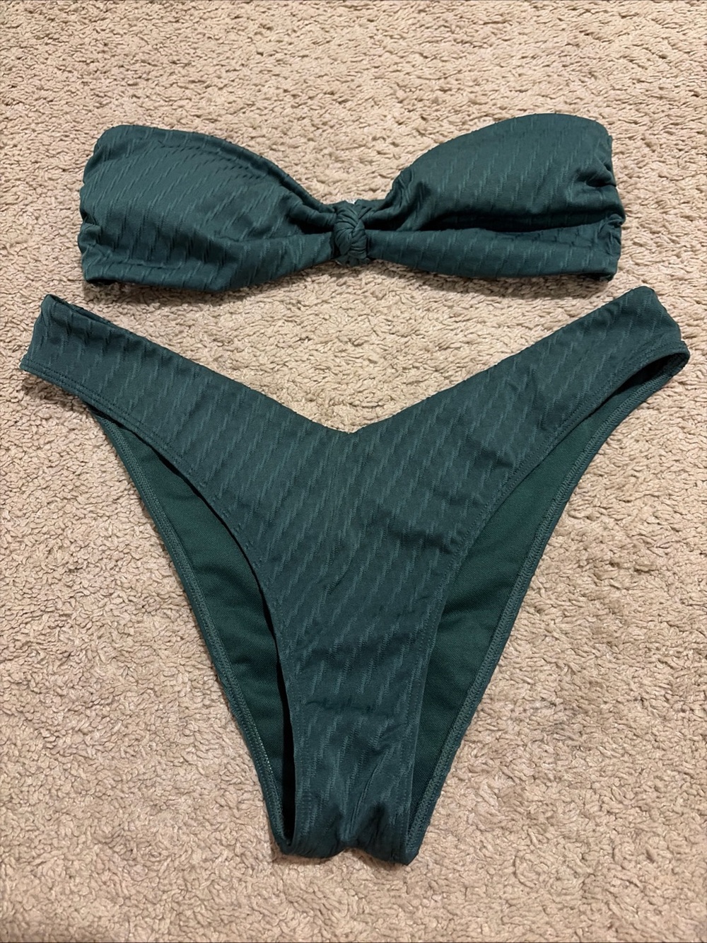Abercrombie Green Textured Strapless Bikini Swim Set High Leg Small Medium